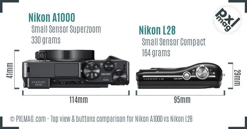 Nikon A1000 vs Nikon L28 top view buttons comparison