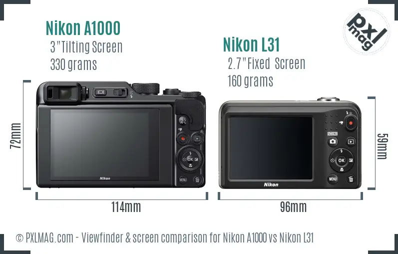 Nikon A1000 vs Nikon L31 Screen and Viewfinder comparison