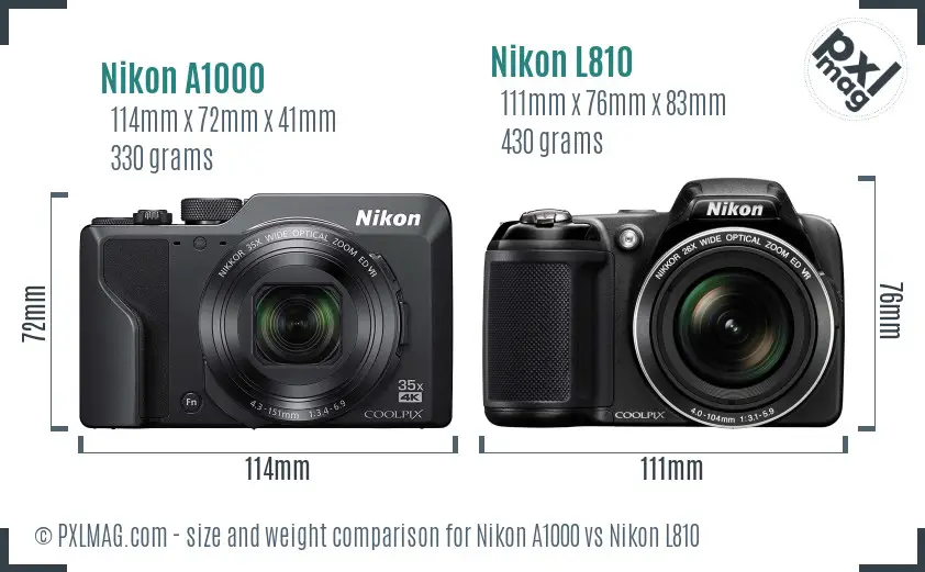 Nikon A1000 vs Nikon L810 size comparison