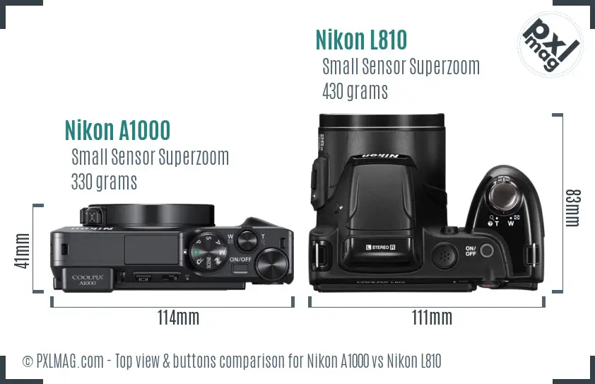 Nikon A1000 vs Nikon L810 top view buttons comparison