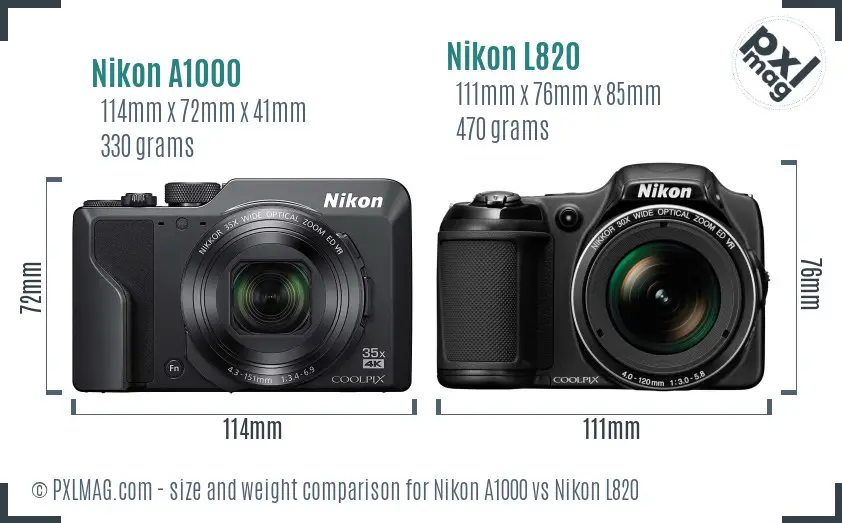 Nikon A1000 vs Nikon L820 size comparison Nikon A1000 vs Nikon L820 size comparison