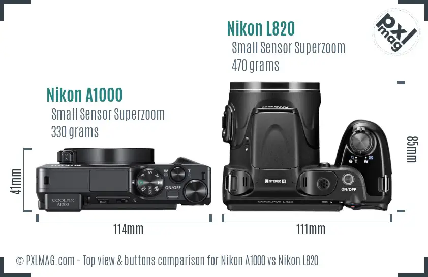 Nikon A1000 vs Nikon L820 top view buttons comparison