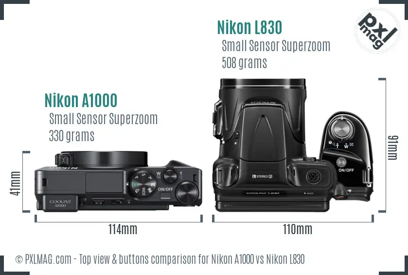 Nikon A1000 vs Nikon L830 top view buttons comparison