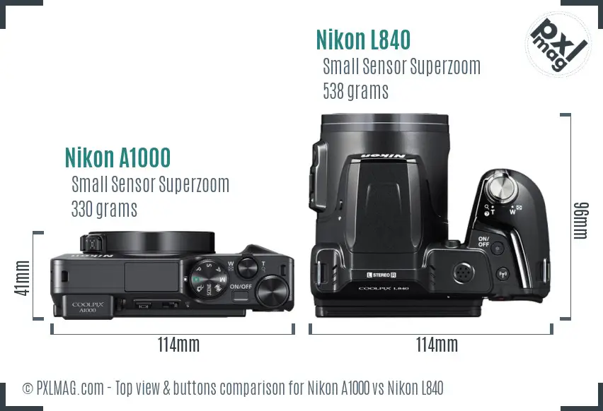 Nikon A1000 vs Nikon L840 top view buttons comparison