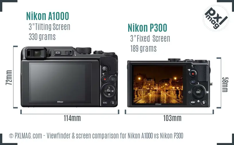 Nikon A1000 vs Nikon P300 Screen and Viewfinder comparison