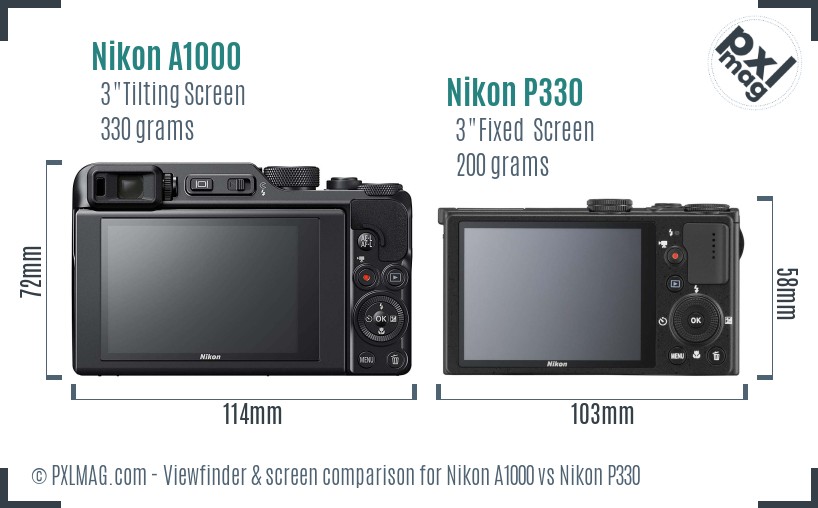 Nikon A1000 vs Nikon P330 Screen and Viewfinder comparison
