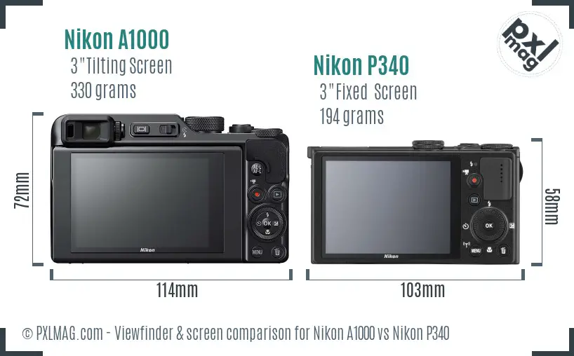 Nikon A1000 vs Nikon P340 Screen and Viewfinder comparison