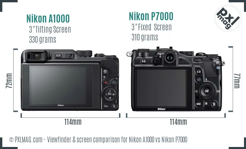 Nikon A1000 vs Nikon P7000 Screen and Viewfinder comparison