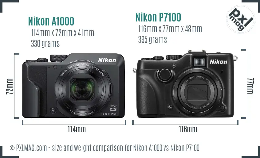Nikon A1000 vs Nikon P7100 size comparison Nikon A1000 vs Nikon P7100 size comparison