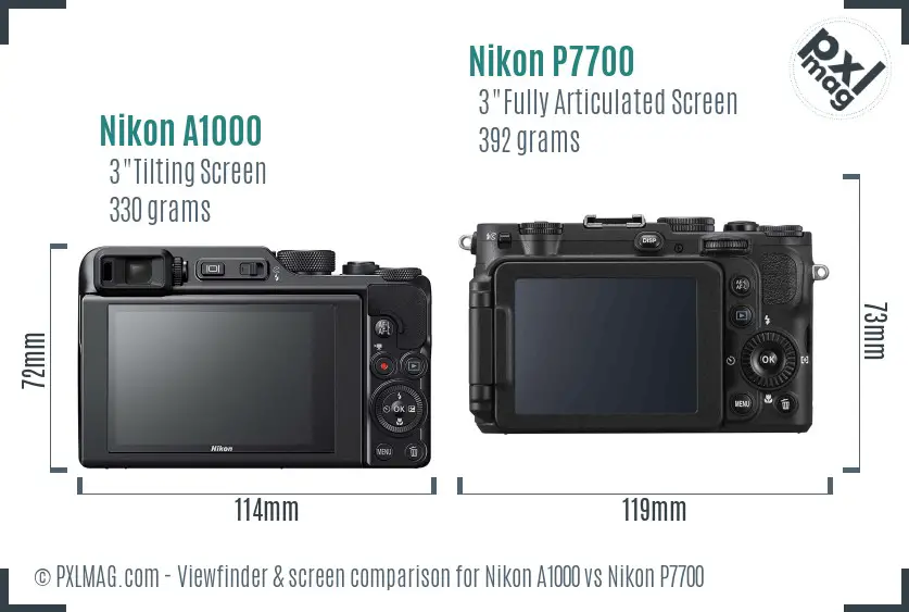 Nikon A1000 vs Nikon P7700 Screen and Viewfinder comparison