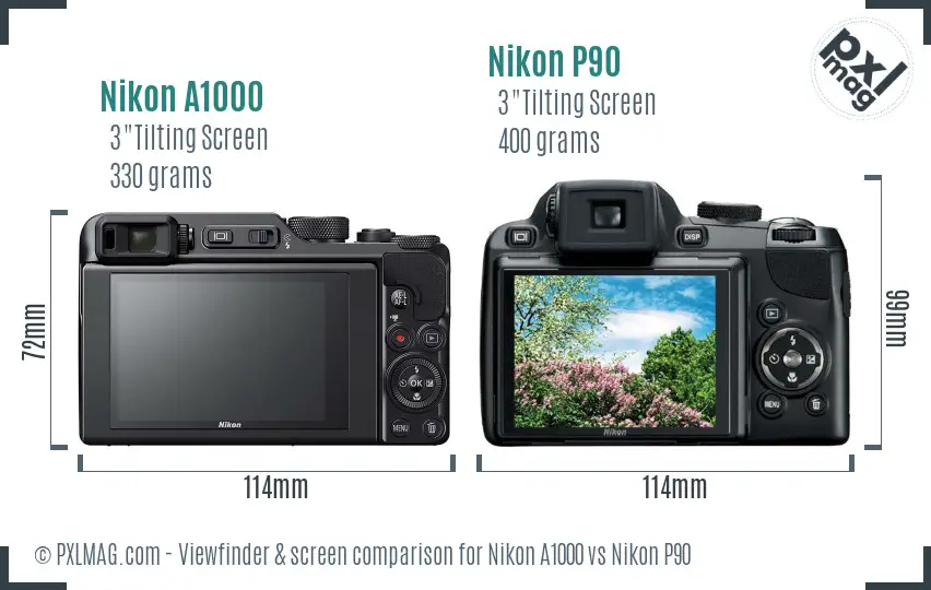 Nikon A1000 vs Nikon P90 Screen and Viewfinder comparison