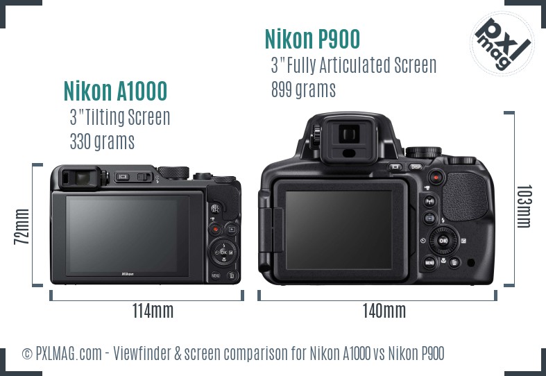 Nikon A1000 vs Nikon P900 Screen and Viewfinder comparison