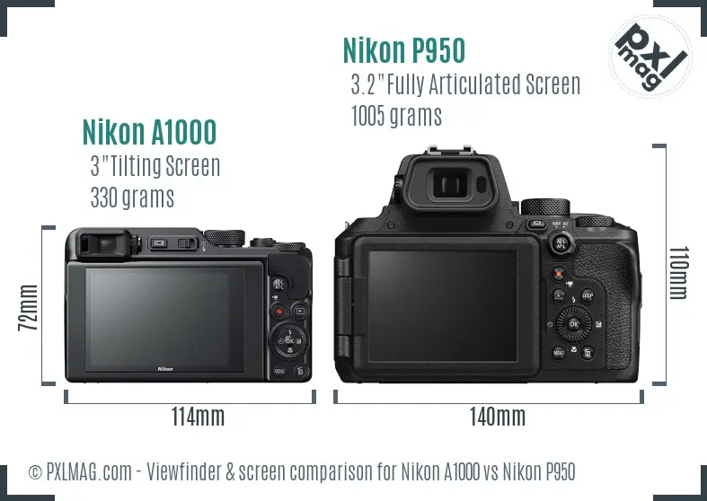 Nikon A1000 vs Nikon P950 Screen and Viewfinder comparison