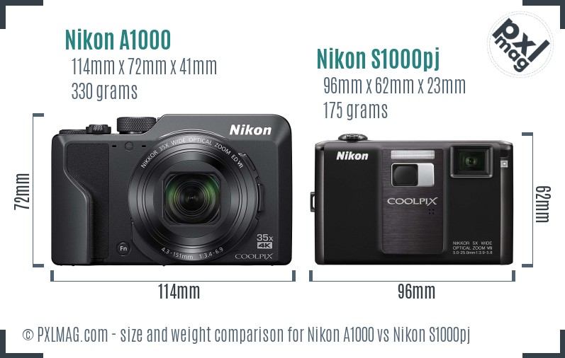 Nikon A1000 vs Nikon S1000pj size comparison Nikon A1000 vs Nikon S1000pj size comparison