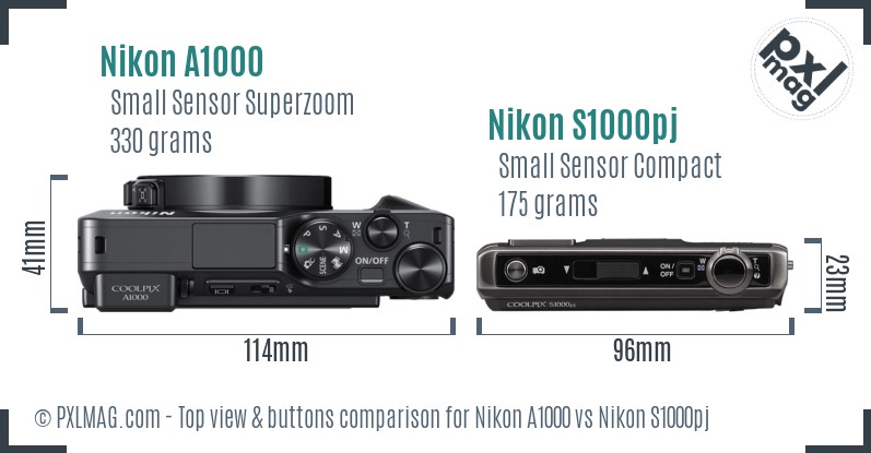 Nikon A1000 vs Nikon S1000pj top view buttons comparison