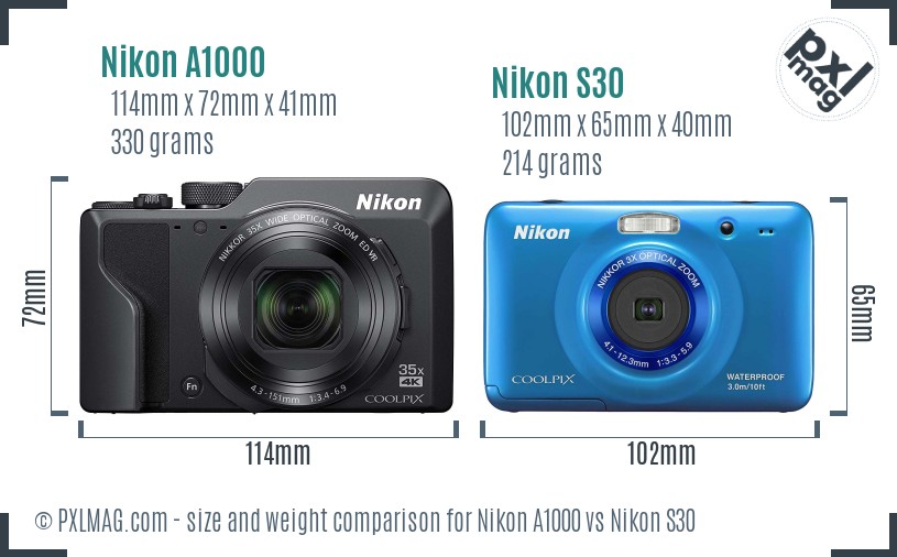 Nikon A1000 vs Nikon S30 size comparison Nikon A1000 vs Nikon S30 size comparison
