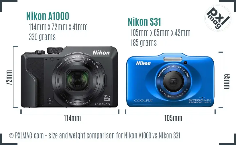 Nikon A1000 vs Nikon S31 size comparison Nikon A1000 vs Nikon S31 size comparison