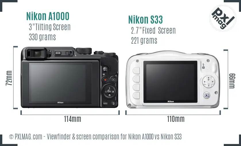 Nikon A1000 vs Nikon S33 Screen and Viewfinder comparison