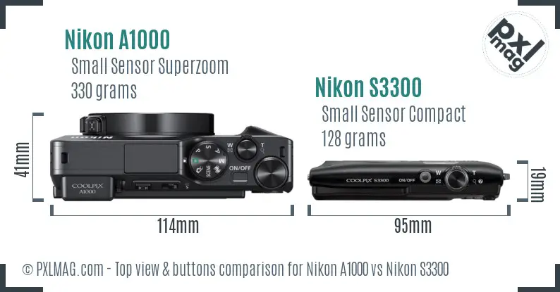 Nikon A1000 vs Nikon S3300 top view buttons comparison