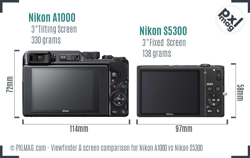Nikon A1000 vs Nikon S5300 Screen and Viewfinder comparison