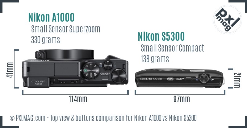 Nikon A1000 vs Nikon S5300 top view buttons comparison