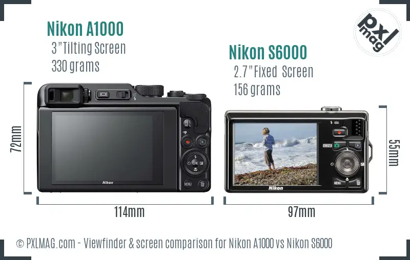 Nikon A1000 vs Nikon S6000 Screen and Viewfinder comparison