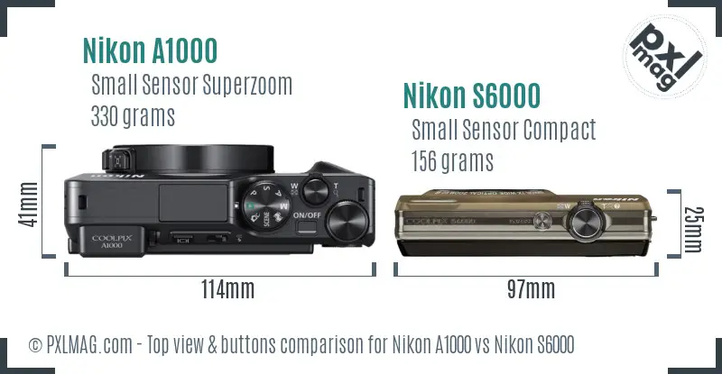 Nikon A1000 vs Nikon S6000 top view buttons comparison