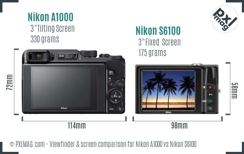 Nikon A1000 vs Nikon S6100 Screen and Viewfinder comparison Nikon A1000 vs Nikon S6100 Screen and Viewfinder comparison