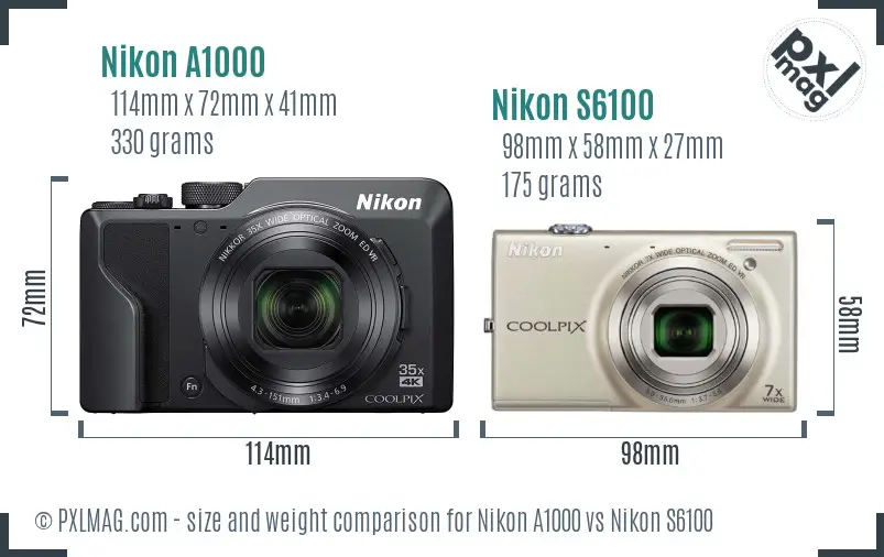 Nikon A1000 vs Nikon S6100 size comparison Nikon A1000 vs Nikon S6100 size comparison
