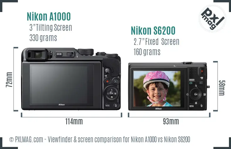 Nikon A1000 vs Nikon S6200 Screen and Viewfinder comparison