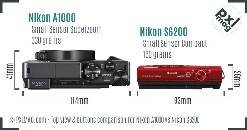 Nikon A1000 vs Nikon S6200 top view buttons comparison