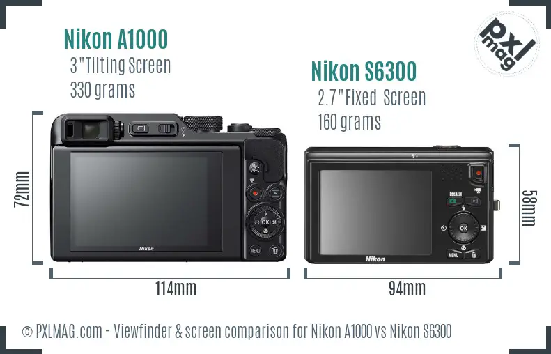 Nikon A1000 vs Nikon S6300 Screen and Viewfinder comparison