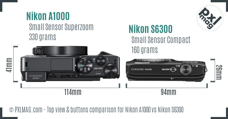 Nikon A1000 vs Nikon S6300 top view buttons comparison