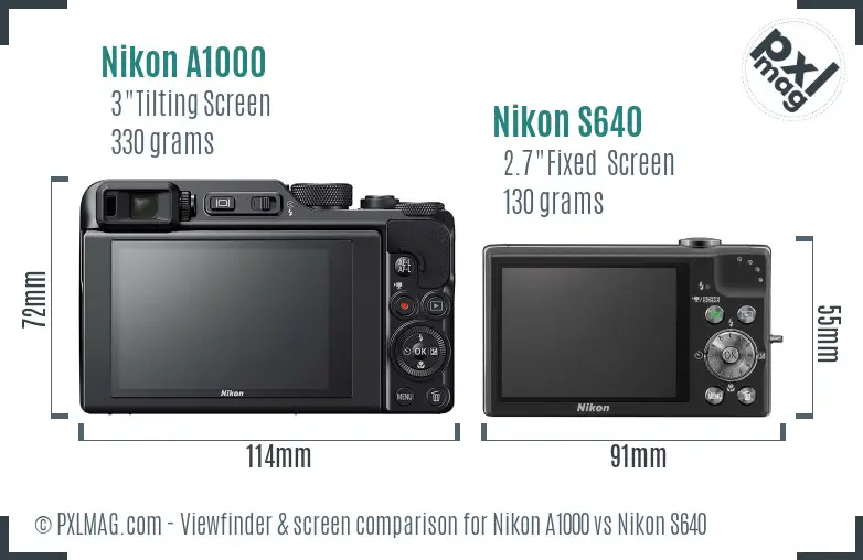 Nikon A1000 vs Nikon S640 Screen and Viewfinder comparison