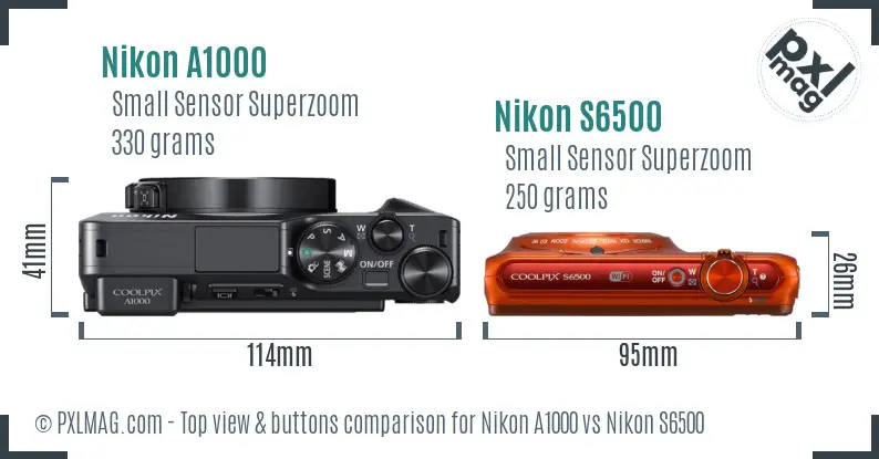Nikon A1000 vs Nikon S6500 top view buttons comparison
