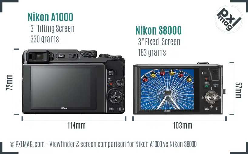 Nikon A1000 vs Nikon S8000 Screen and Viewfinder comparison