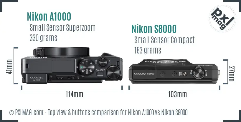 Nikon A1000 vs Nikon S8000 top view buttons comparison