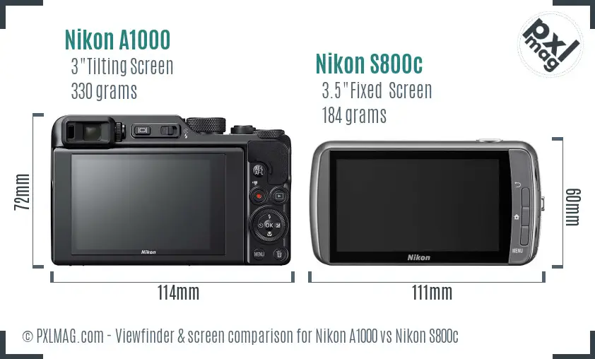 Nikon A1000 vs Nikon S800c Screen and Viewfinder comparison Nikon A1000 vs Nikon S800c Screen and Viewfinder comparison