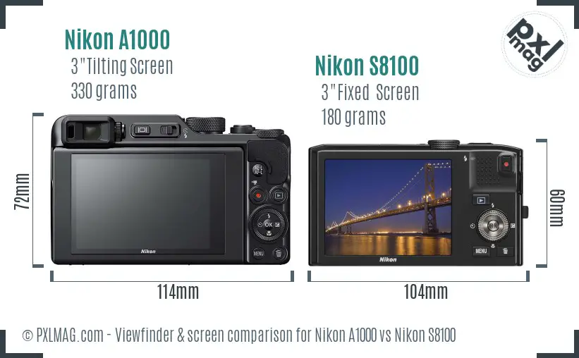 Nikon A1000 vs Nikon S8100 Screen and Viewfinder comparison