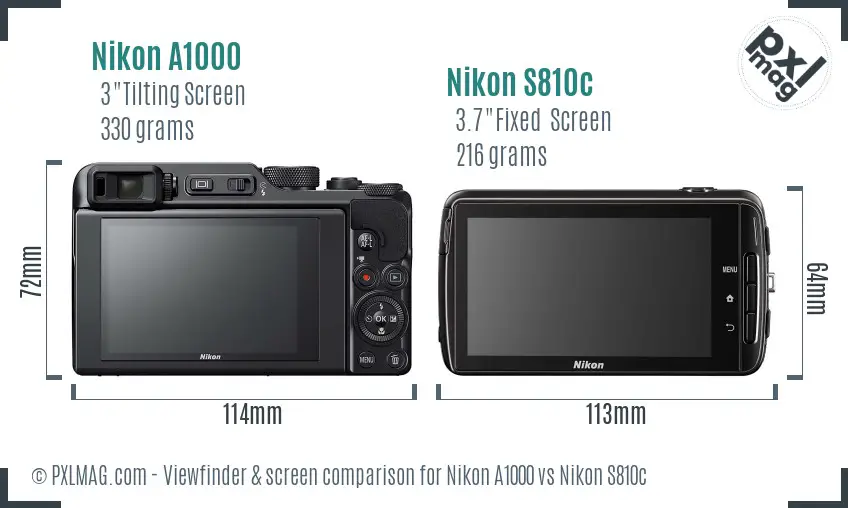 Nikon A1000 vs Nikon S810c Screen and Viewfinder comparison