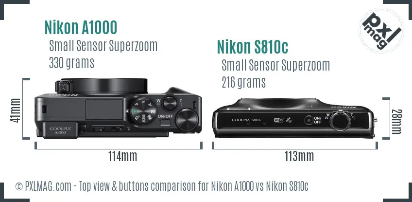 Nikon A1000 vs Nikon S810c top view buttons comparison