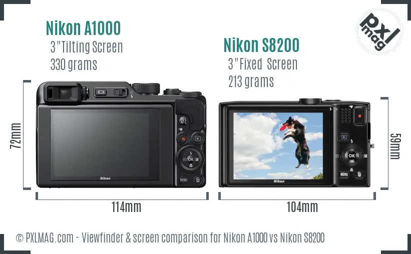 Nikon A1000 vs Nikon S8200 Screen and Viewfinder comparison