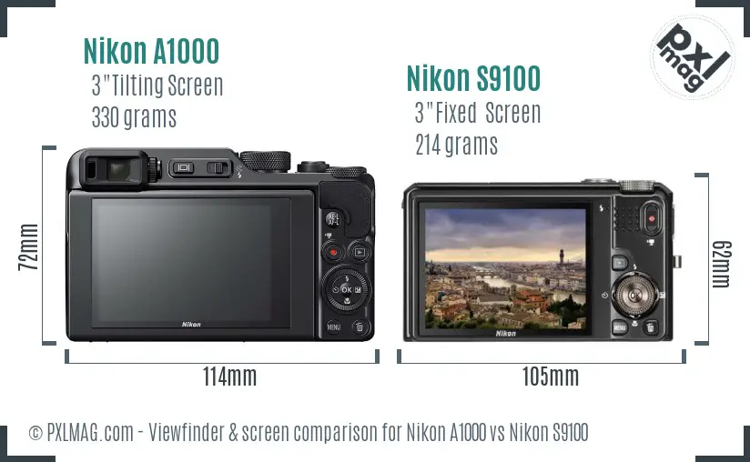 Nikon A1000 vs Nikon S9100 Screen and Viewfinder comparison