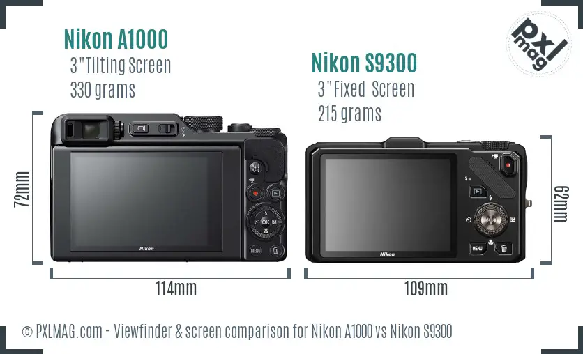Nikon A1000 vs Nikon S9300 Screen and Viewfinder comparison