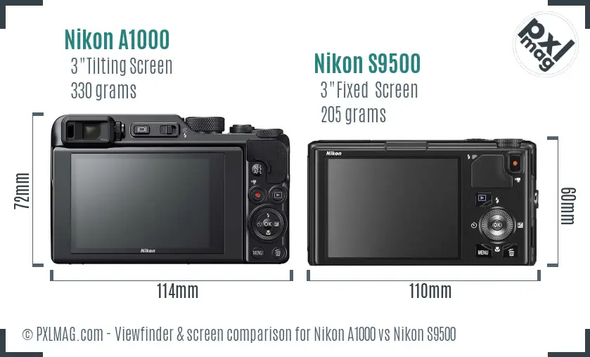 Nikon A1000 vs Nikon S9500 Screen and Viewfinder comparison