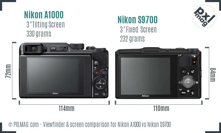 Nikon A1000 vs Nikon S9700 Screen and Viewfinder comparison