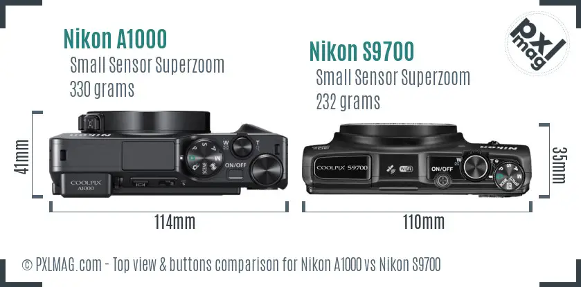 Nikon A1000 vs Nikon S9700 top view buttons comparison