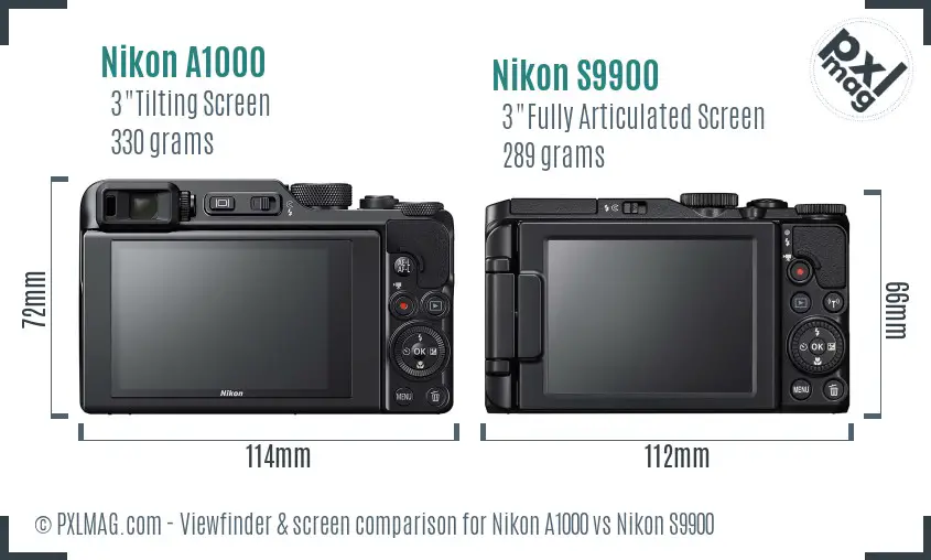 Nikon A1000 vs Nikon S9900 Screen and Viewfinder comparison