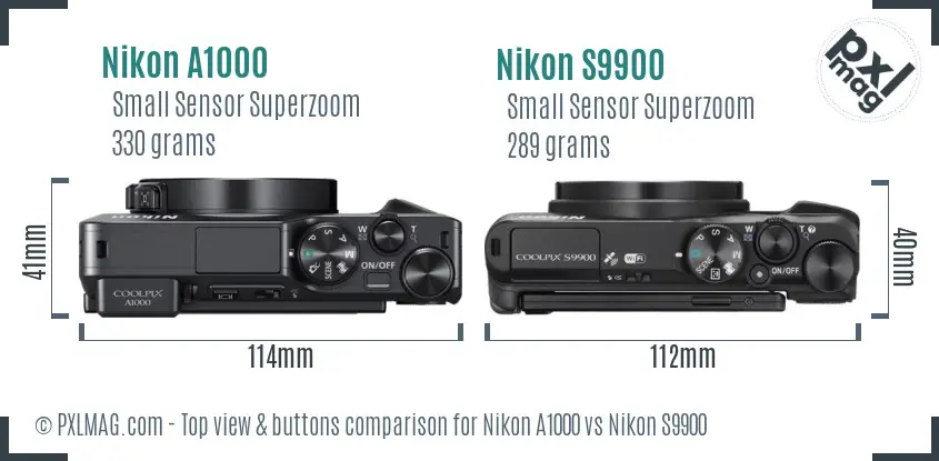 Nikon A1000 vs Nikon S9900 top view buttons comparison