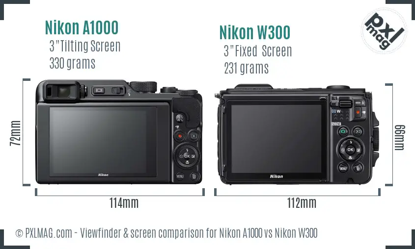 Nikon A1000 vs Nikon W300 Screen and Viewfinder comparison